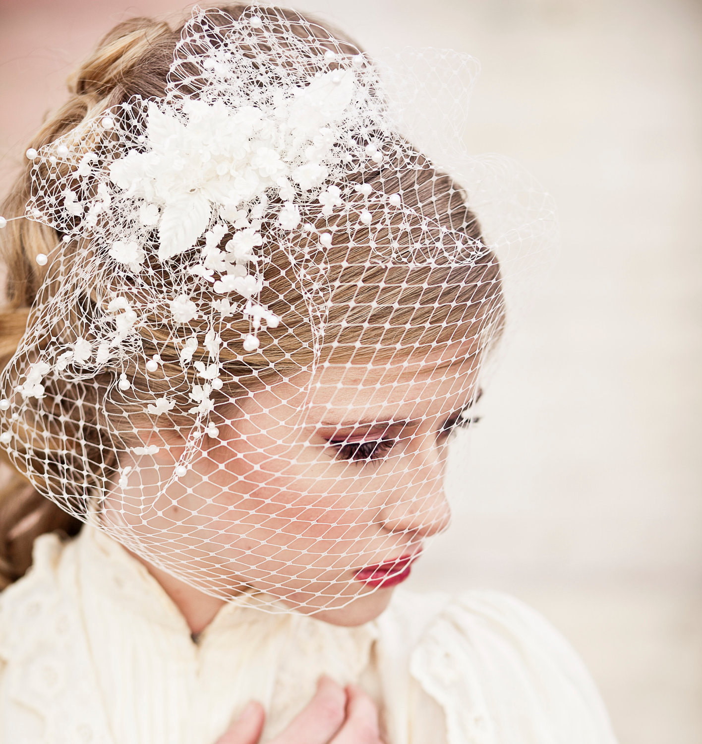 Wedding Birdcage Veils
 Birdcage Veil with Vintage Flower Spray Veil Wedding Headpiece