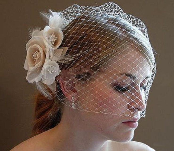 Wedding Birdcage Veils
 2014 Wedding Birdcage Veils Champagne Ivory White Flowers