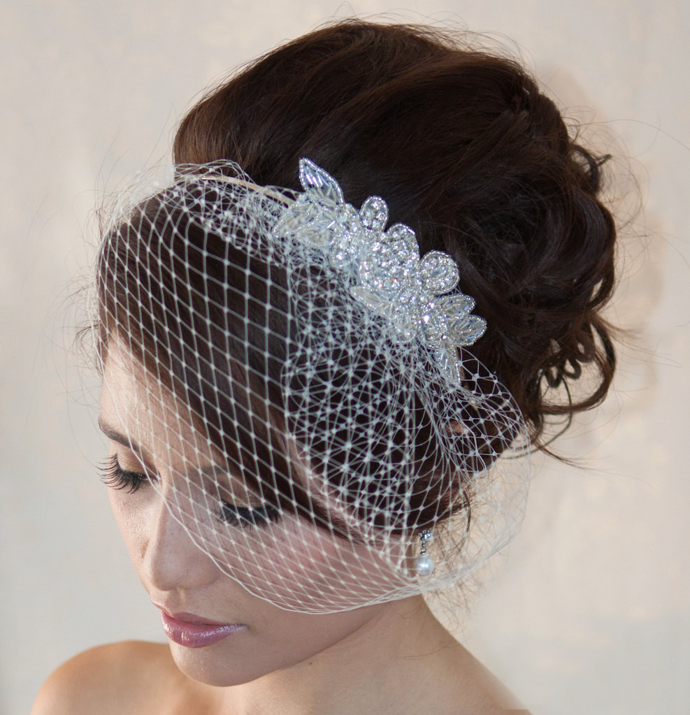 Wedding Birdcage Veils
 Wedding Birdcage Veil with Crystal rhinestone applique VI04