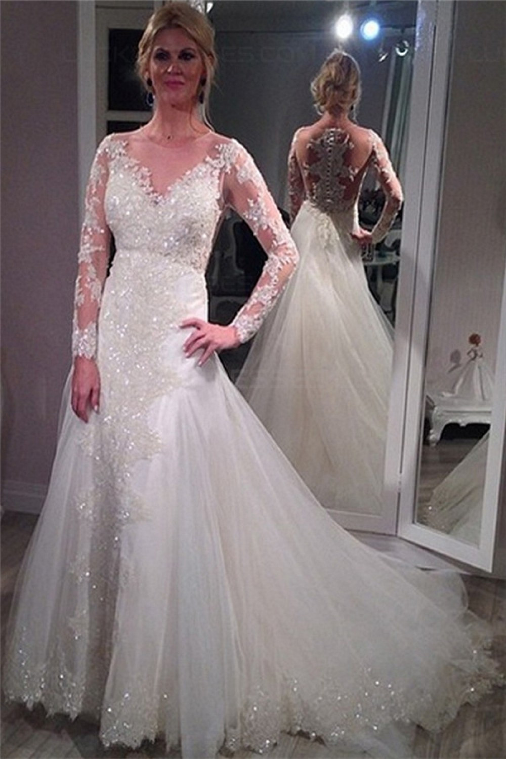 Wedding Gowns Lace
 Long Sleeves Sheer Lace Wedding Dresses Bridal Gowns