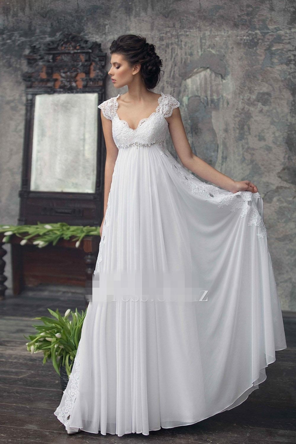 Wedding Gowns Lace
 2017 Empire Maternity Wedding Dresses Beaded Lace Chiffon