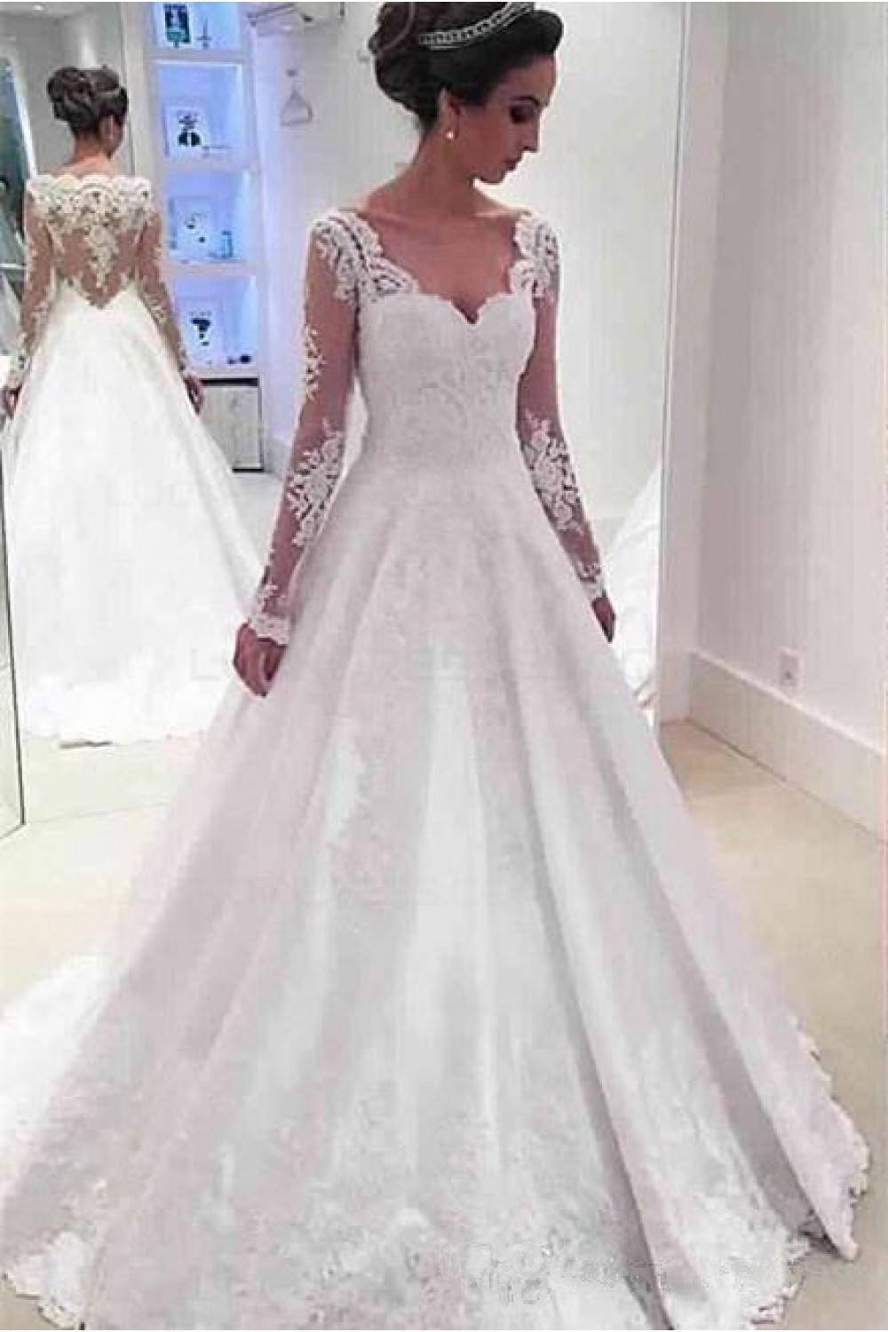Wedding Gowns Lace
 A Line Long Sleeves Lace Wedding Dresses Bridal Gowns