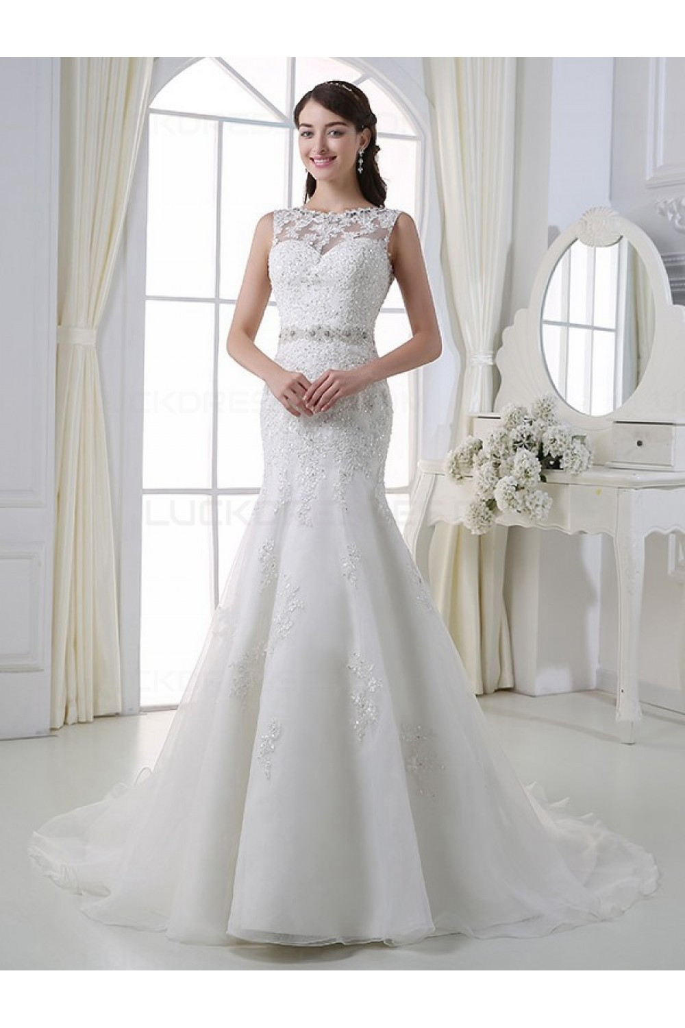 Wedding Gowns Lace
 Mermaid Sleeveless Lace Wedding Dresses Bridal Gowns