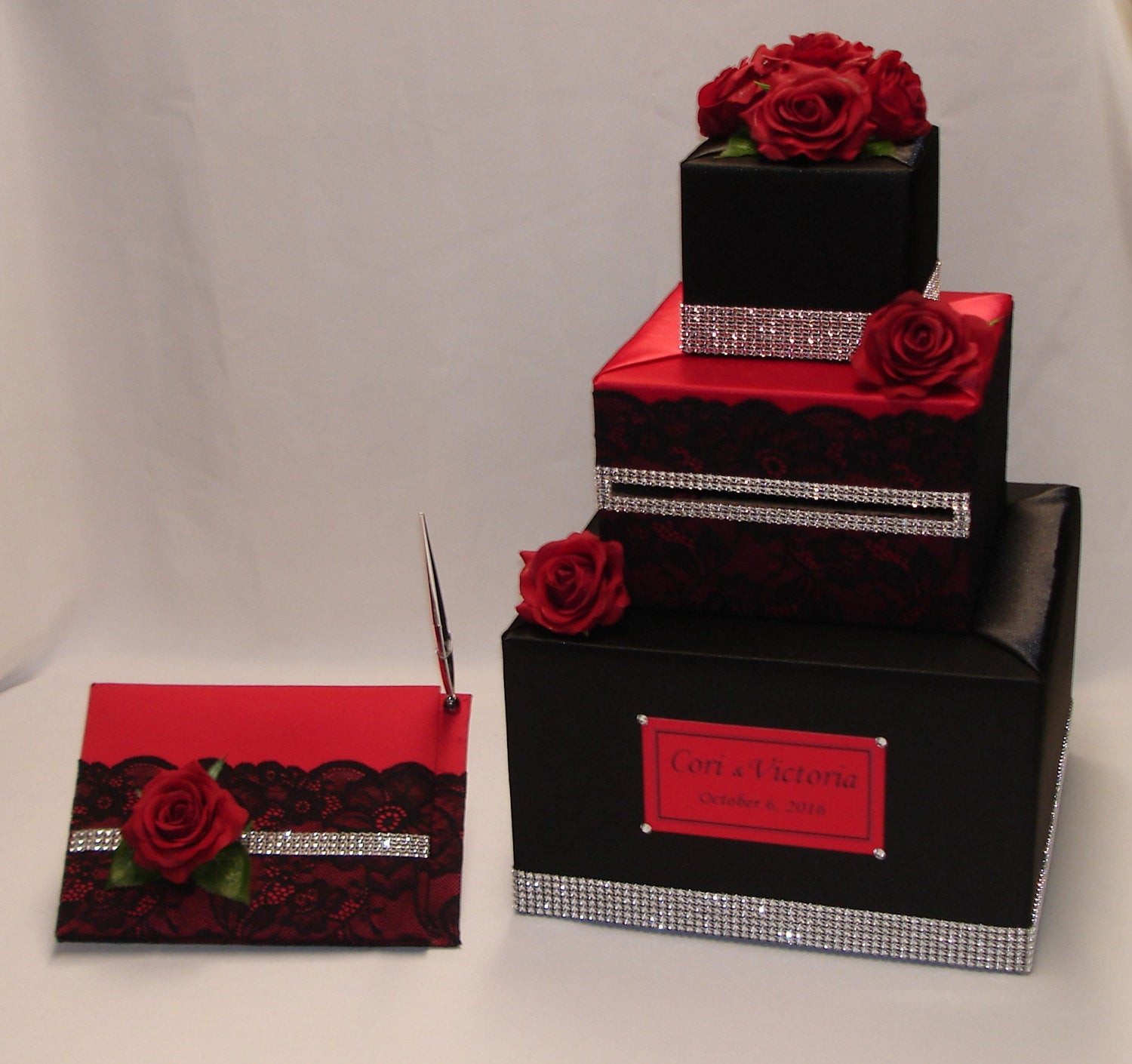 Wedding Guest Book And Card Box
 Black and Red Wedding Card Box with matching Guest Book and