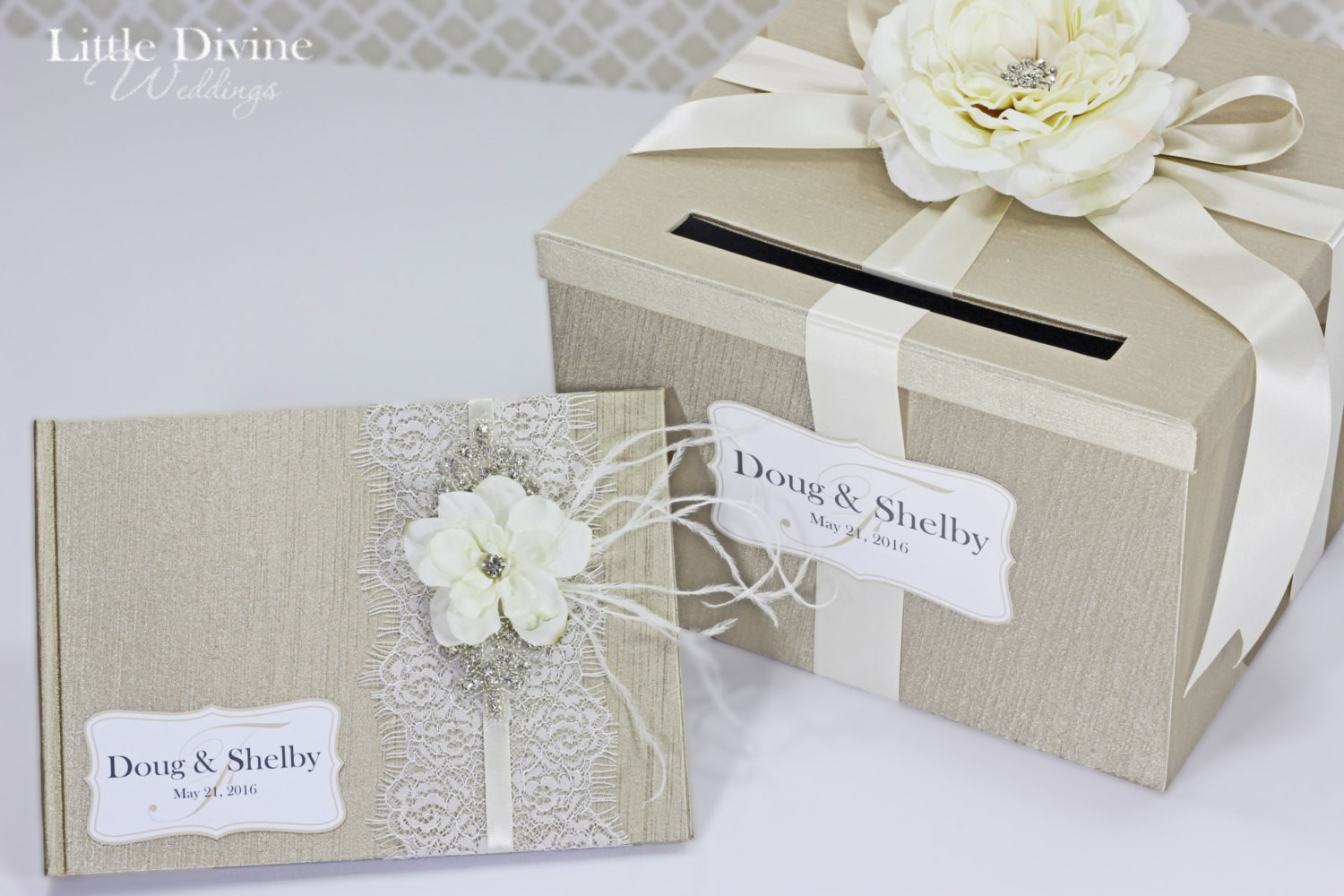 Wedding Guest Book And Card Box
 Wedding Card Box Guest Book Set Champagne and Ivory Money