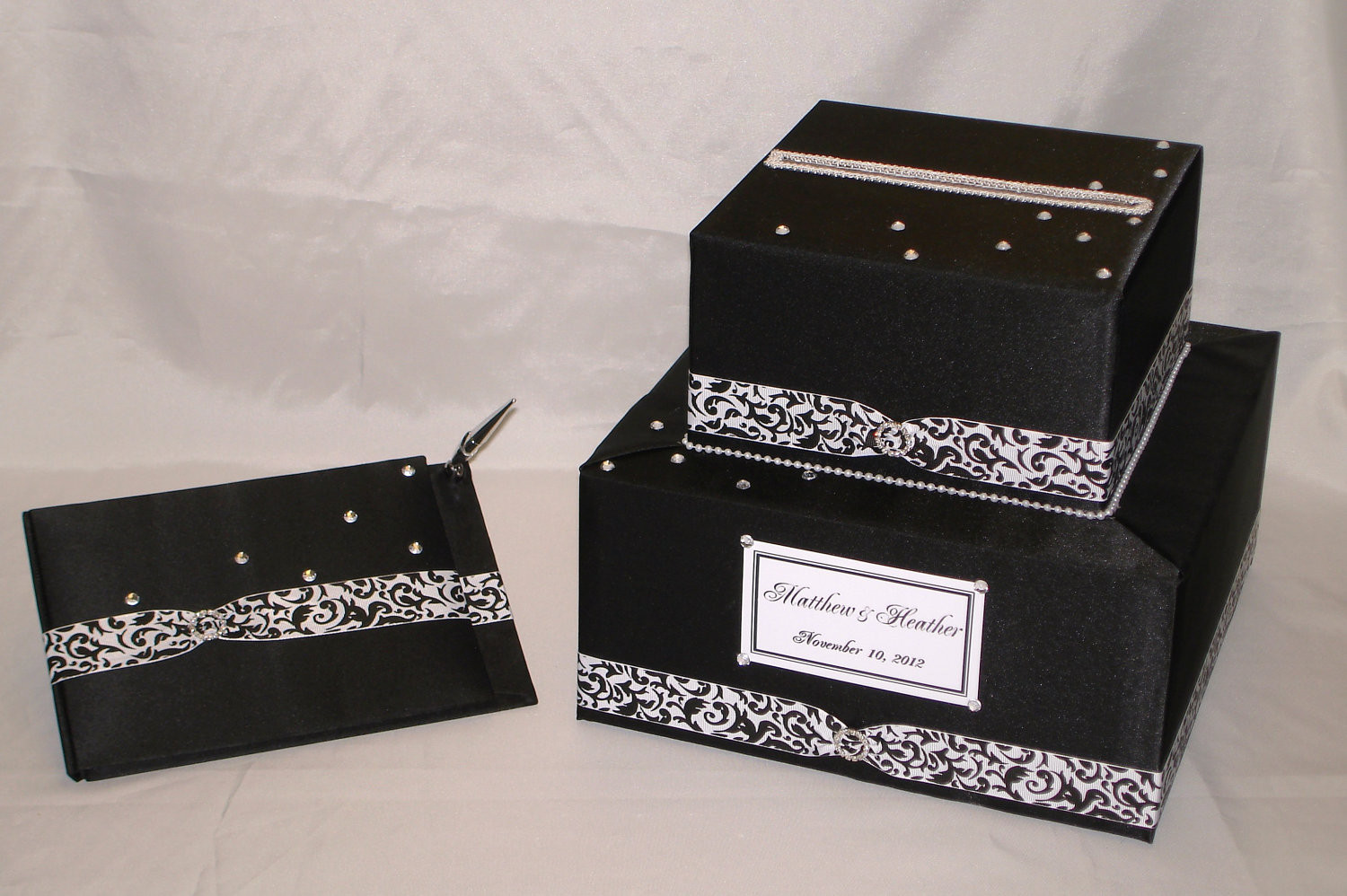 Wedding Guest Book And Card Box
 Black Wedding Card Box Guest Book and Pen set Damask