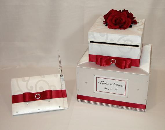 Wedding Guest Book And Card Box
 White and Red Wedding Card Box and matching Guest Book