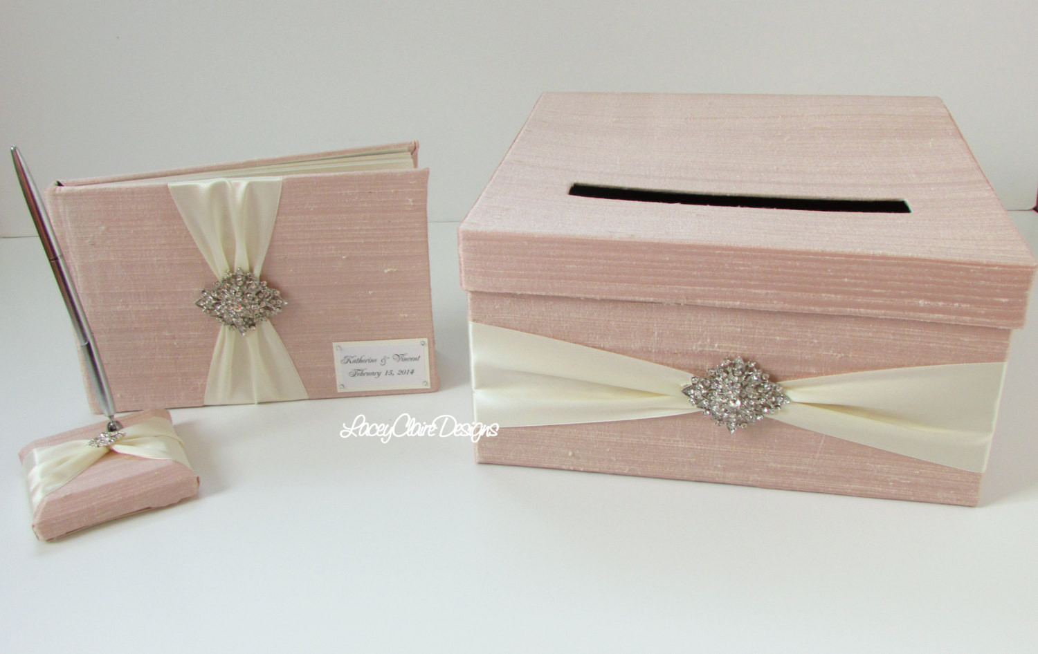 Wedding Guest Book And Card Box
 Wedding Card Box and Guest Book Pen Set Custom Made Blush