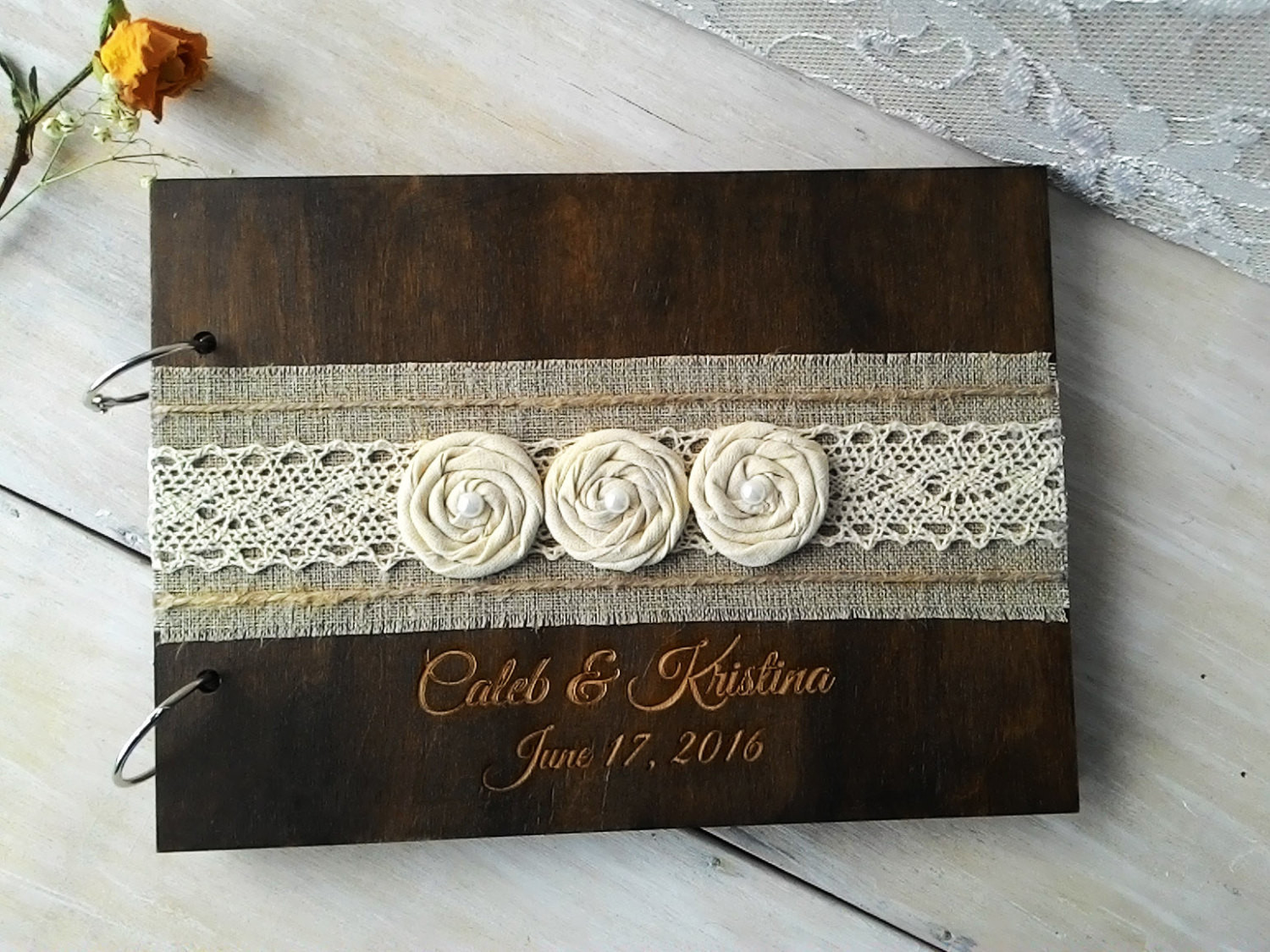 Wedding Guest Book Rustic
 Wedding Guest Books Burlap Lace Rustic Guest book Wooden