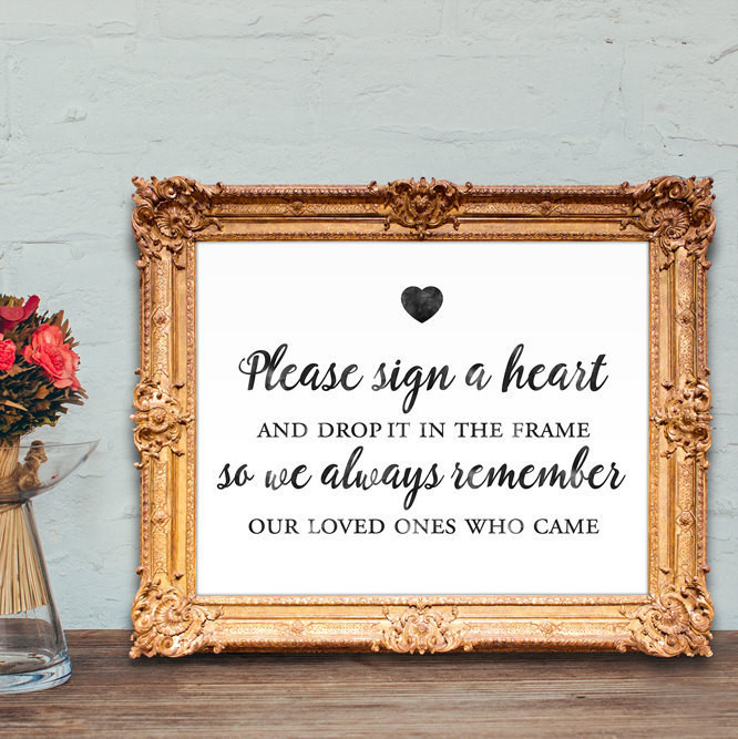 Wedding Guest Sign Book
 Wedding Guest Book Sign please sign a heart and drop it in