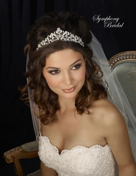 Wedding Hair With Veil And Tiara
 Stunning Symphony Bridal 7307CR Wedding Tiara for the