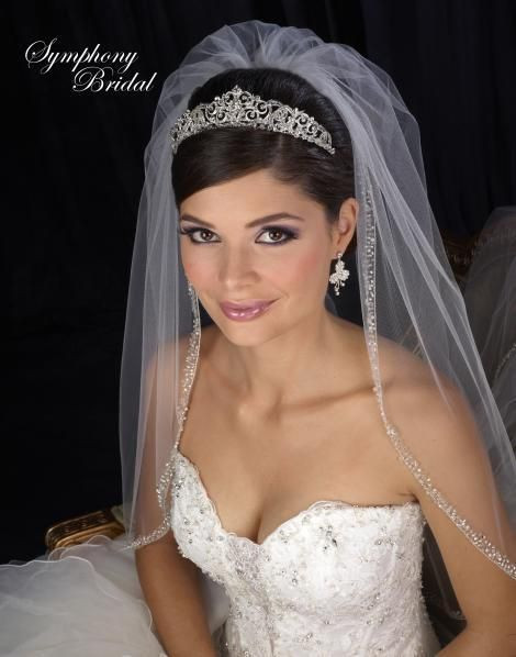 Wedding Hair With Veil And Tiara
 Elegant Symphony Bridal Wedding Tiara 7407CR