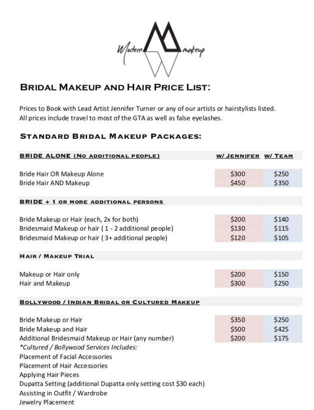 Wedding Makeup Cost
 Bridal Makeup Prices Modern Makeup Mobile Makeup and Hair