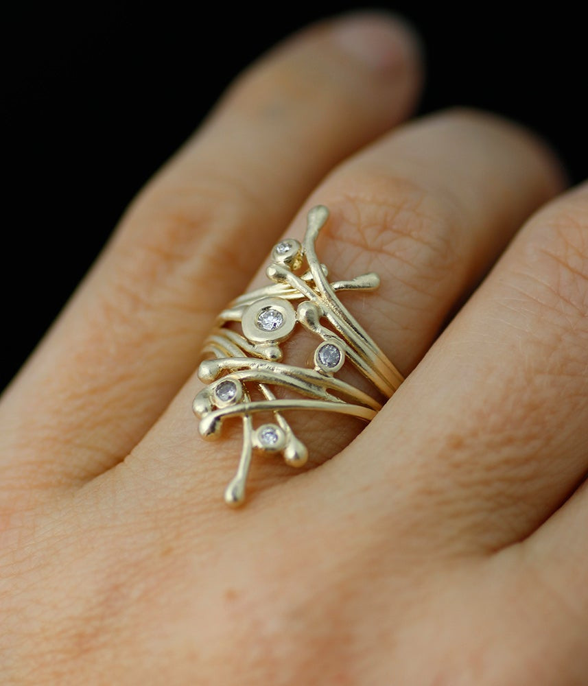 Wedding Ring Alternatives
 Winter branches diamond and gold alternative engagement or