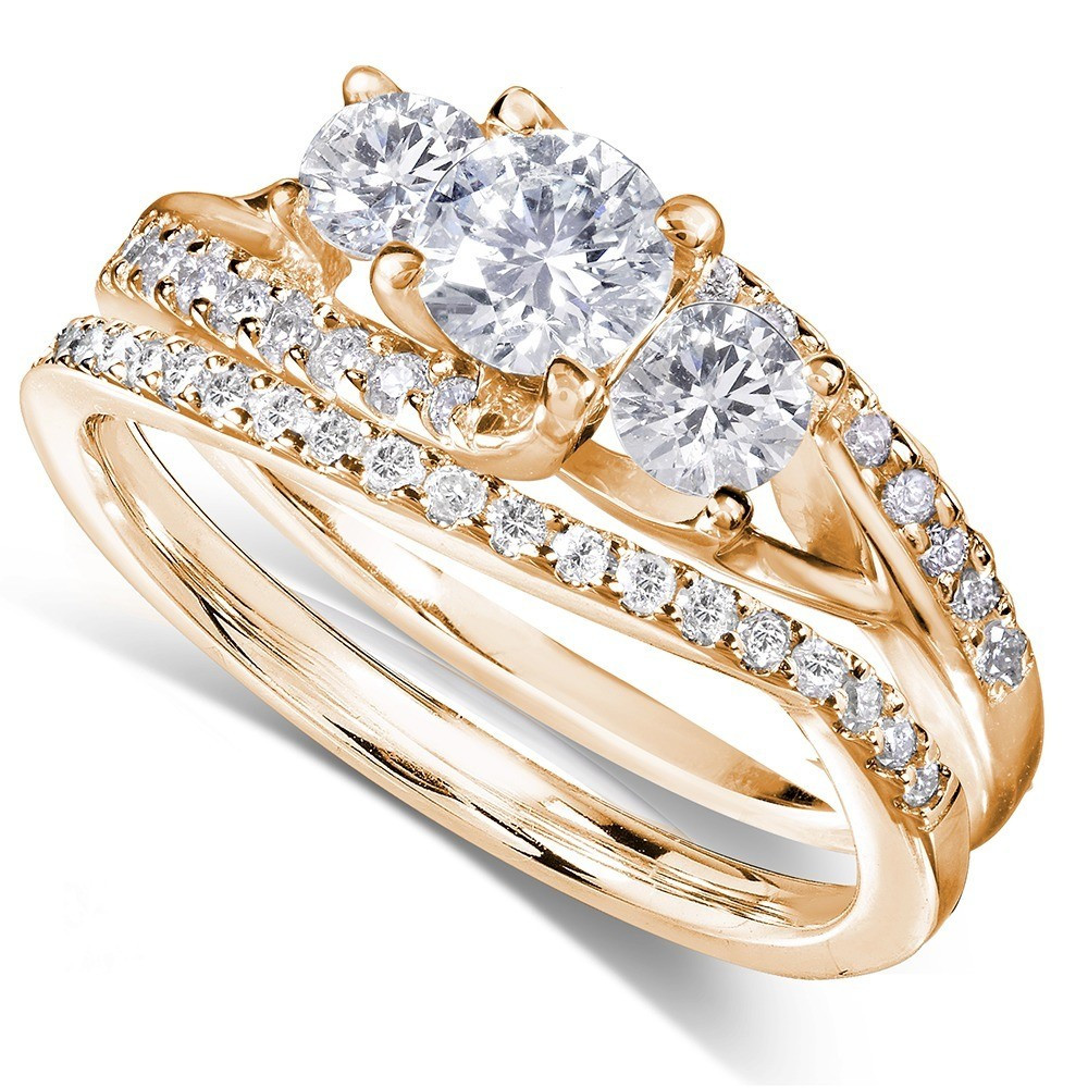 Wedding Rings Yellow Gold
 GIA Certified 1 Carat Trilogy Round Diamond Wedding Ring