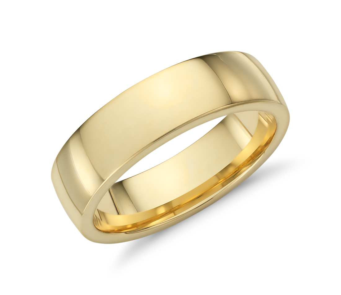 Wedding Rings Yellow Gold
 Low Dome fort Fit Wedding Ring in 18k Yellow Gold 6mm