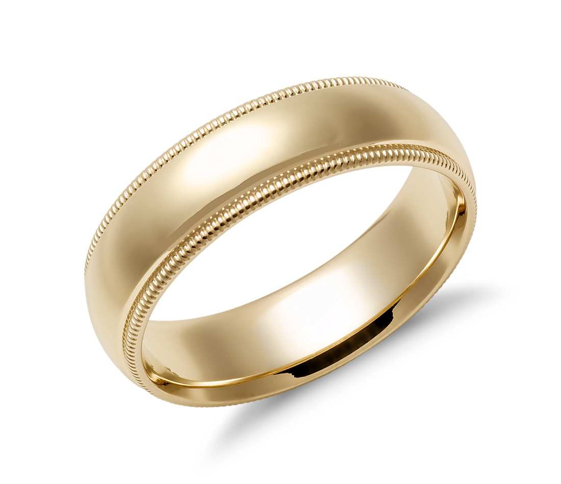 Wedding Rings Yellow Gold
 Milgrain fort Fit Wedding Ring in 14k Yellow Gold 6mm