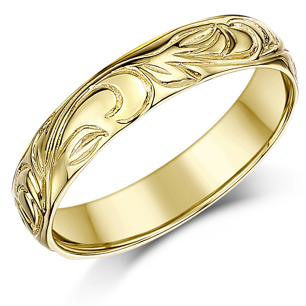 Wedding Rings Yellow Gold
 4mm 9ct Yellow Gold Swirl Patterned Wedding Ring Band
