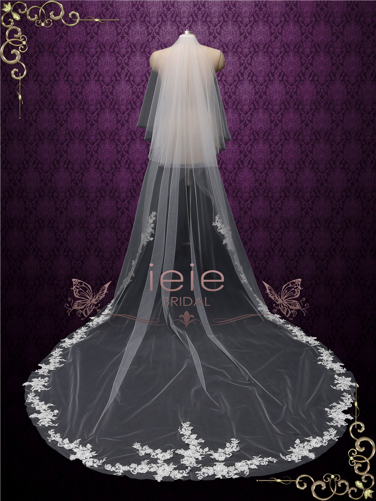 Wedding Veil Cathedral Length
 Chapel Length Lace Edge Bridal Wedding Veil with Blusher