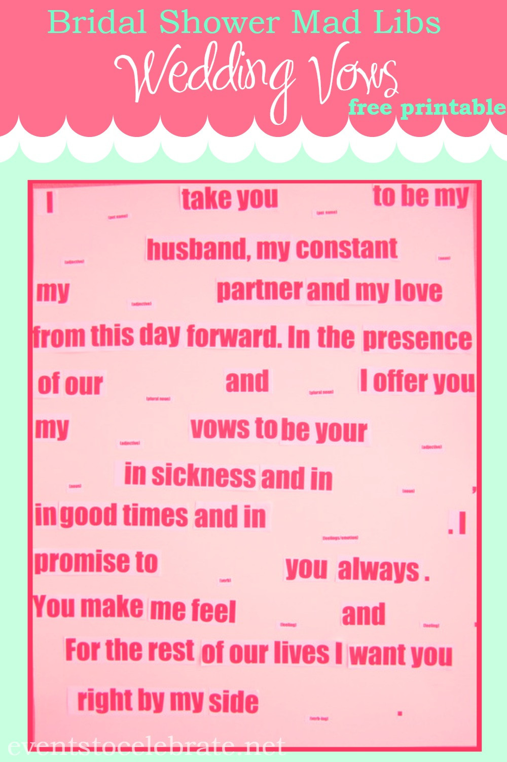 Wedding Vows
 Mad Libs Wedding Vows events to CELEBRATE