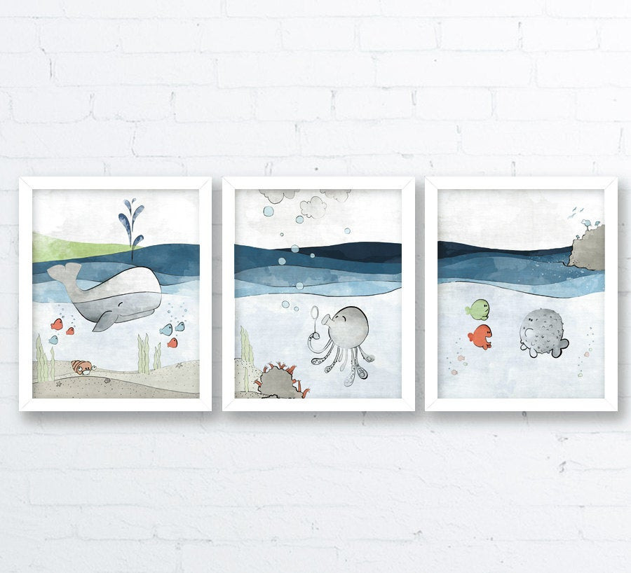 Whale Decor For Baby Room
 Ocean Nursery Decor Whale Nursery Grey Blue Kids Room Art