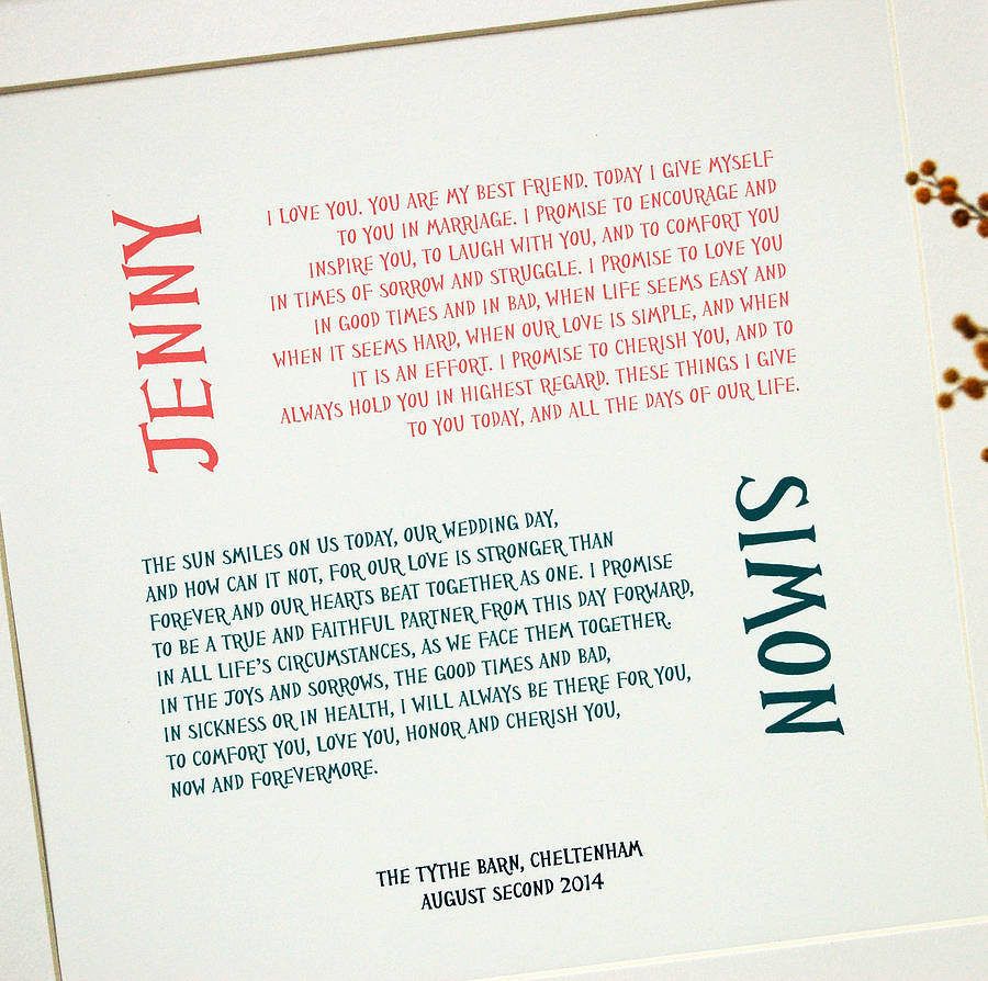 What Are Wedding Vows
 wedding vows personalised print by spotty n stripy