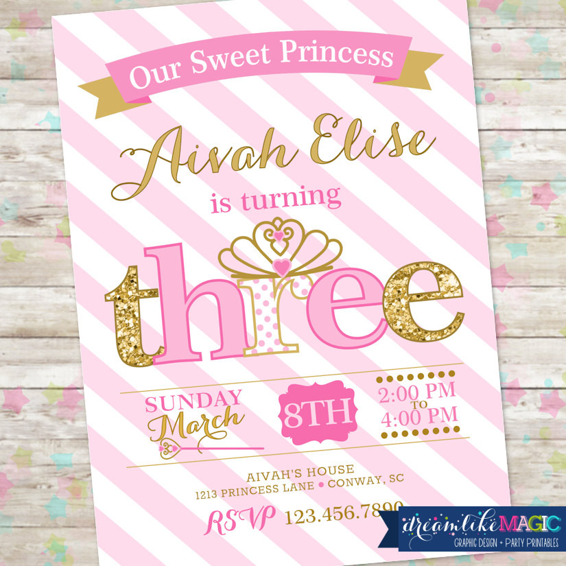 Where To Buy Birthday Invitations
 Princess Birthday Invitation 3rd Birthday Party Invite