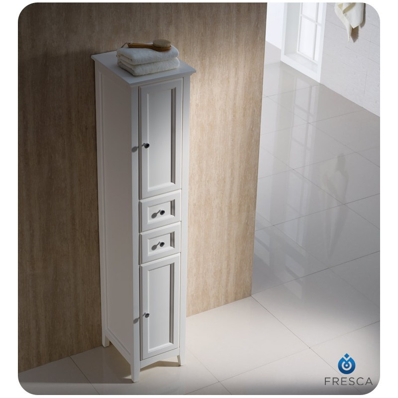 White Bathroom Linen Cabinet
 Fresca Oxford Antique White Tall Bathroom Linen Cabinet