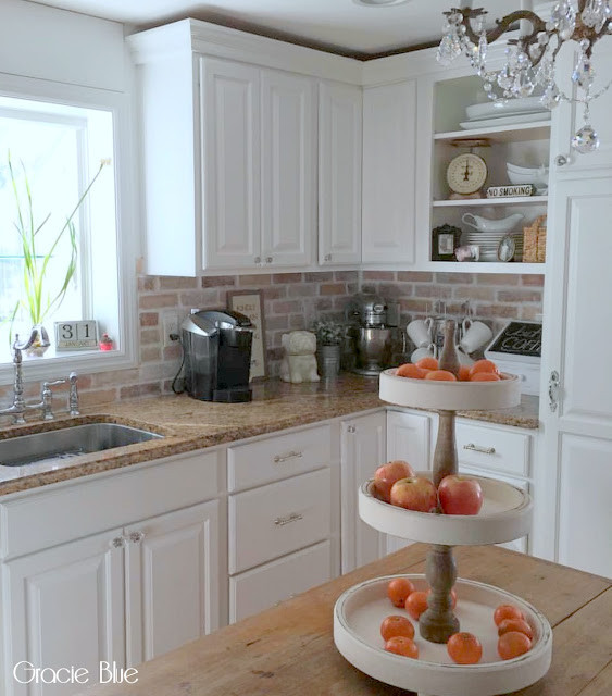 White Brick Kitchen
 Gracie Blue DIY Whitewash Brick Backsplash and