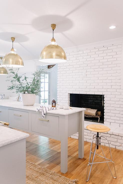 White Brick Kitchen
 Kitchen with White Brick Fireplace Transitional Kitchen