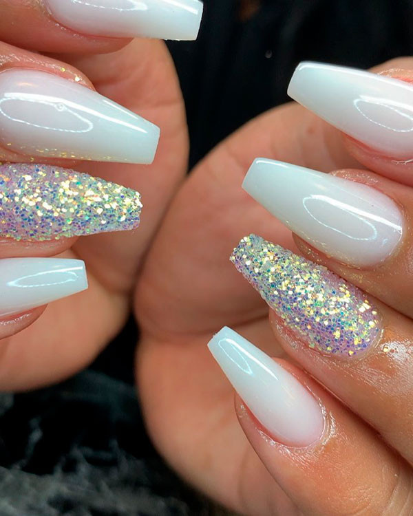 White Glitter Nails
 The Best Coffin Nails Ideas That Suit Everyone