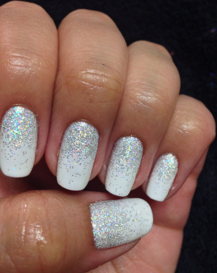 White Glitter Nails
 White sparkly glitter shellac gel nails gelish