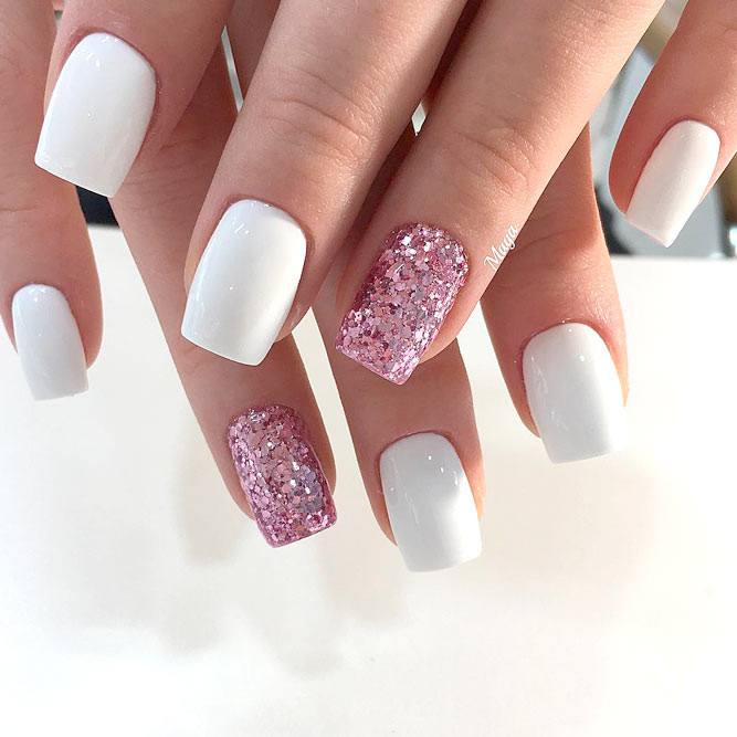 White Glitter Nails
 Top 65 Pretty White Nails With Glitter Shapes trendy