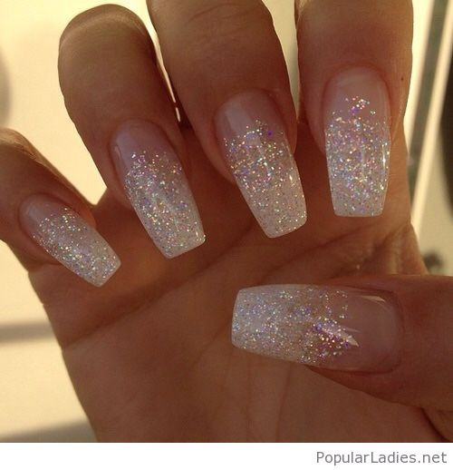 White Glitter Nails
 Long white glitter nails