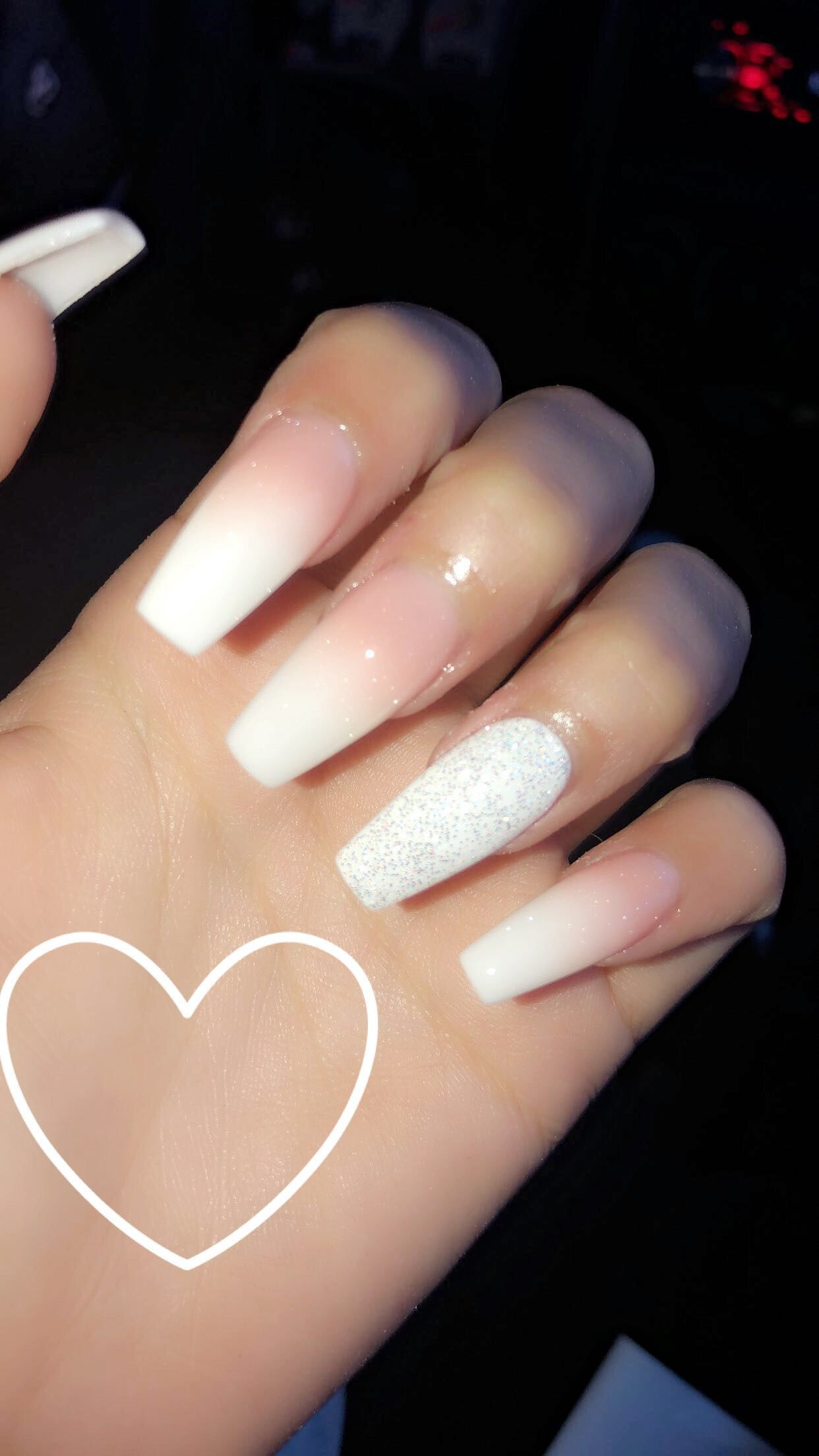White Glitter Ombre Nails
 Ombre Nails Pink Powder With White Glitter Ring Finger