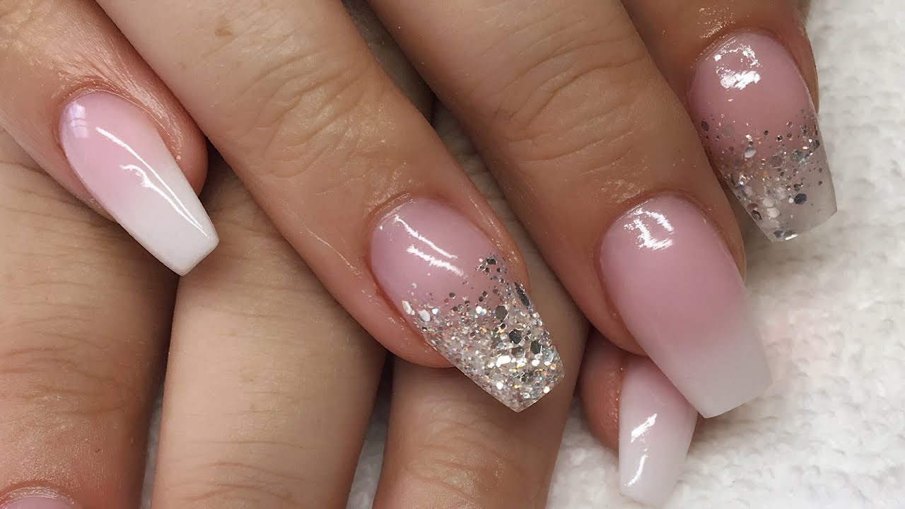 White Glitter Ombre Nails
 Acrylic Nails Pink And White Ombre