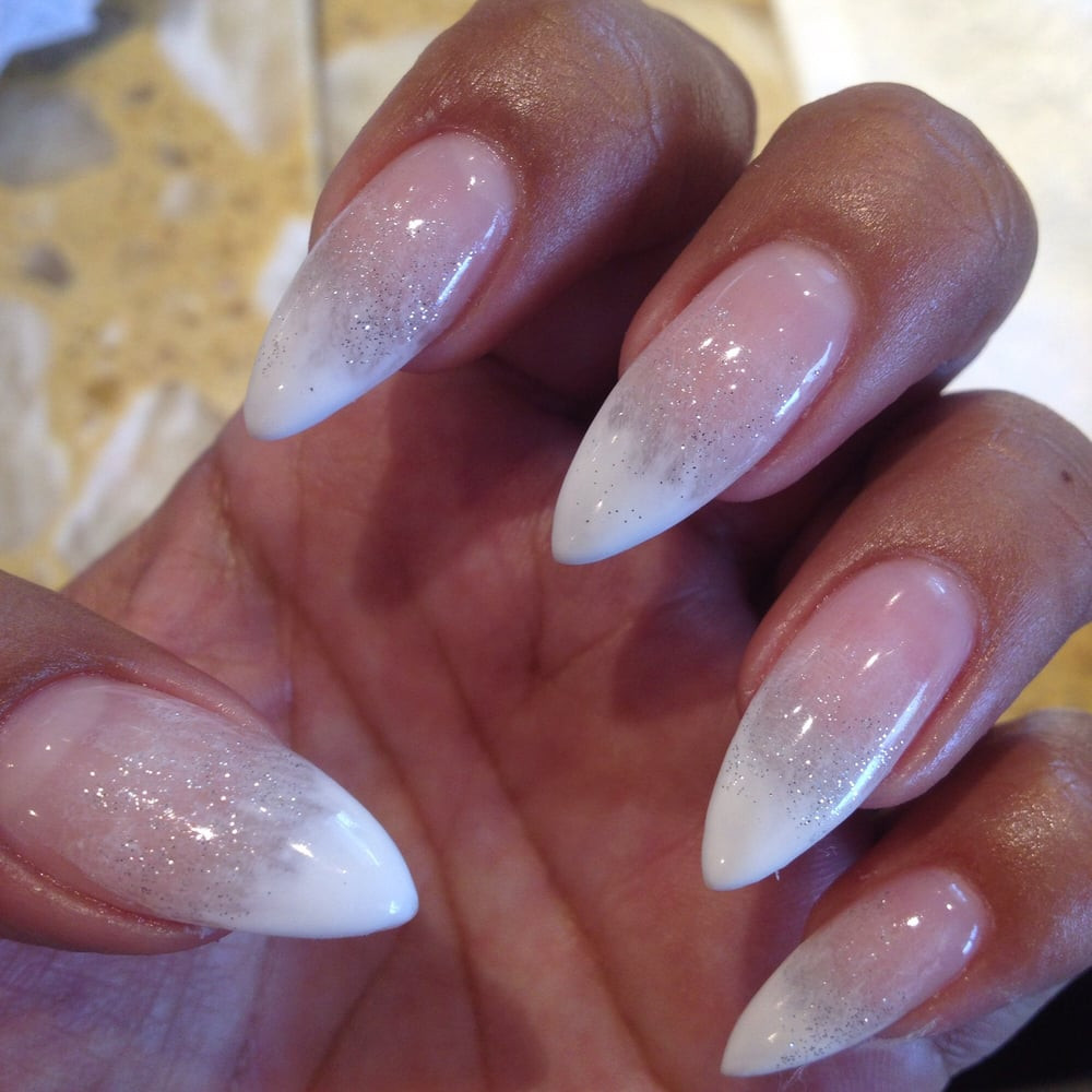 White Glitter Ombre Nails
 White ombré stiletto glitter nails Jenni amazing as