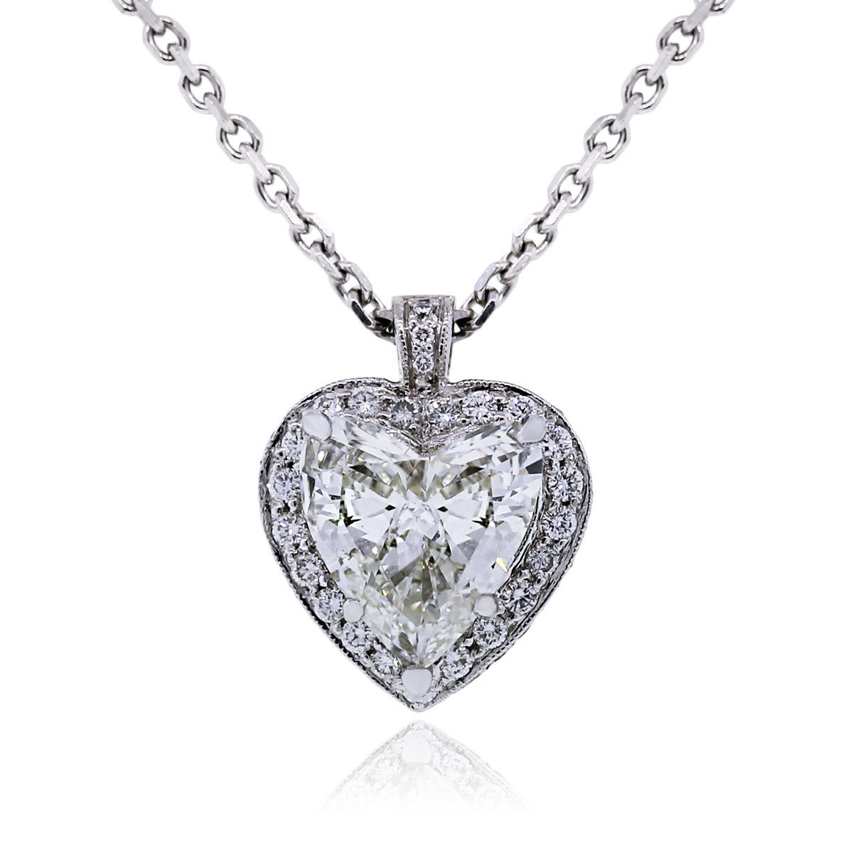 White Gold Necklace With Pendant
 14k White Gold 4 17ct GIA Certified Diamond Heart Pendant