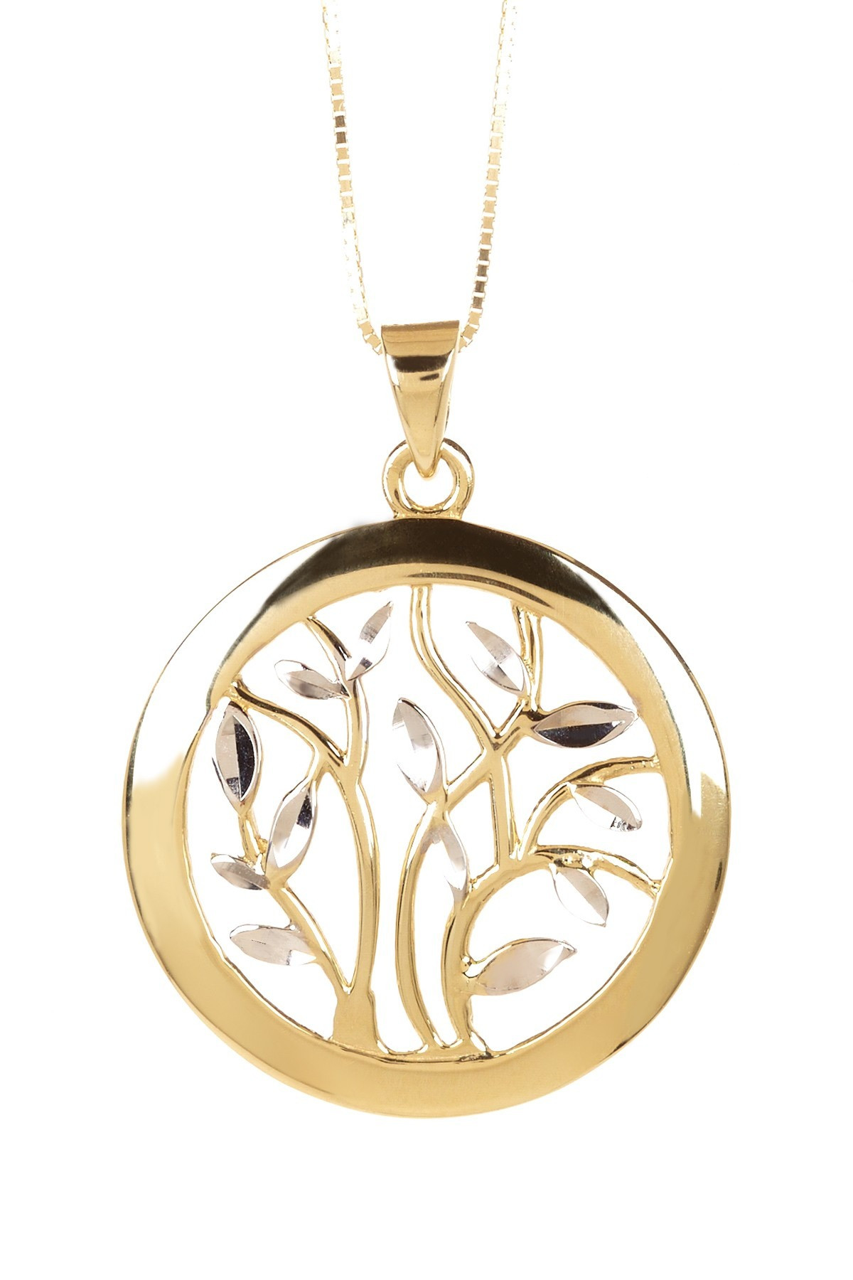 White Gold Necklace With Pendant
 14K Yellow & White Gold Tree of Life Pendant Necklace