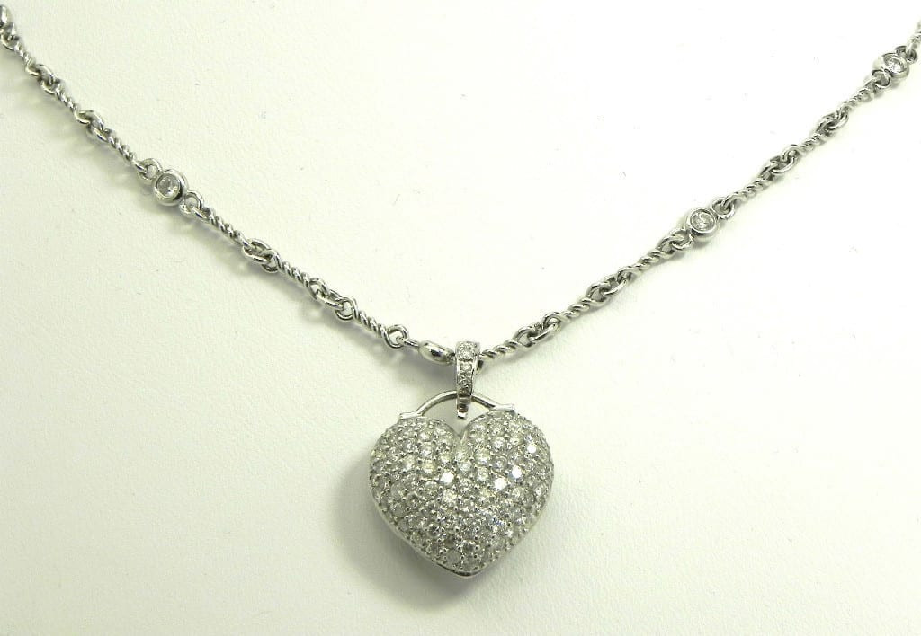 White Gold Necklace With Pendant
 La s 18k White Gold 2 88Cts Pave Diamonds Heart Pendant