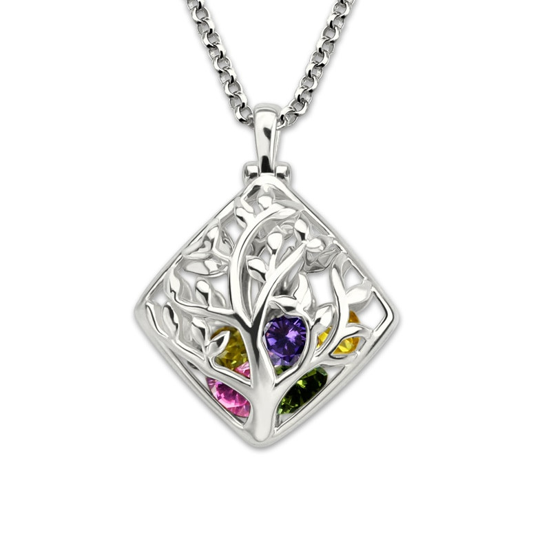 White Gold Necklace With Pendant
 Wholesale White Gold Color Cage Family Tree Necklace