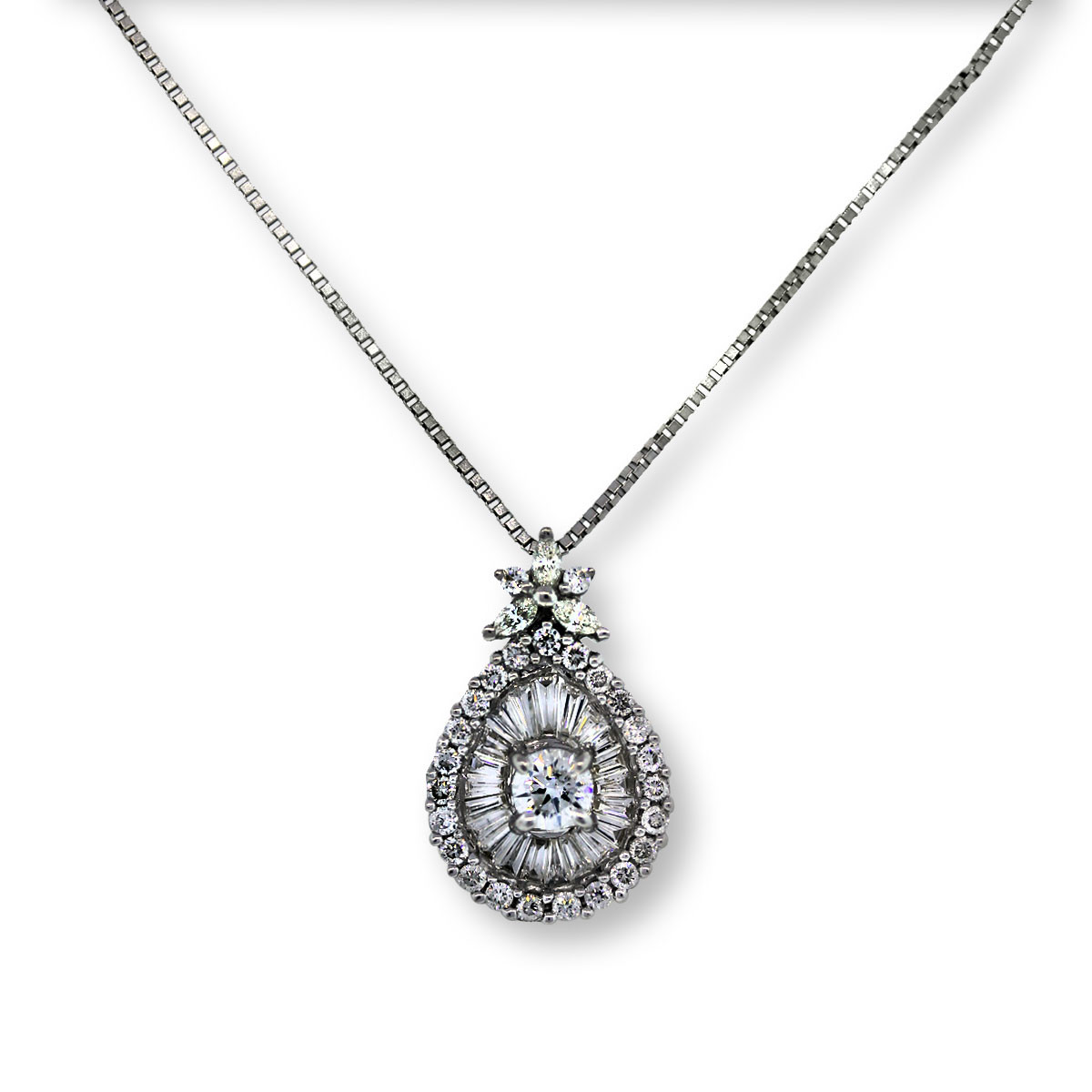 White Gold Necklace With Pendant
 14k White Gold Teardrop Diamond Necklace