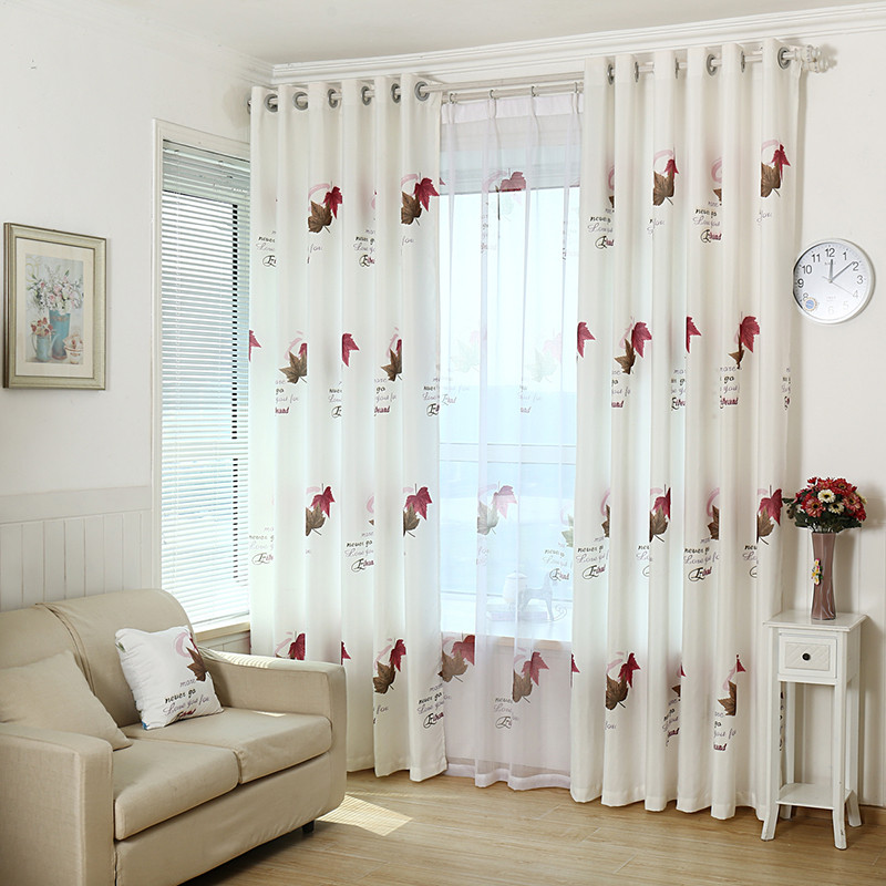 White Living Room Curtains
 White Leaf Print Polyester Elegant Insulated Living Room