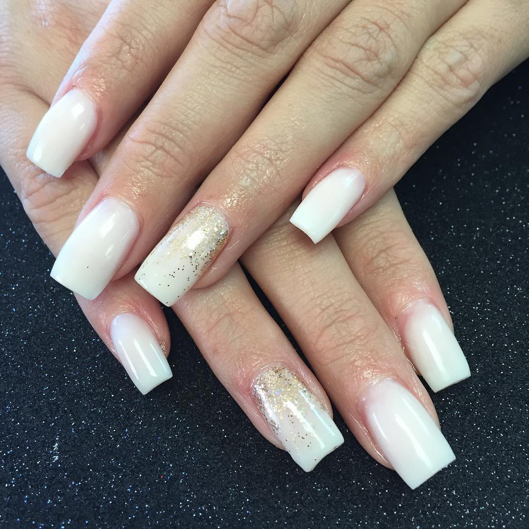 White Nails With Gold Glitter
 25 White Acrylic Nail Art Designs Ideas