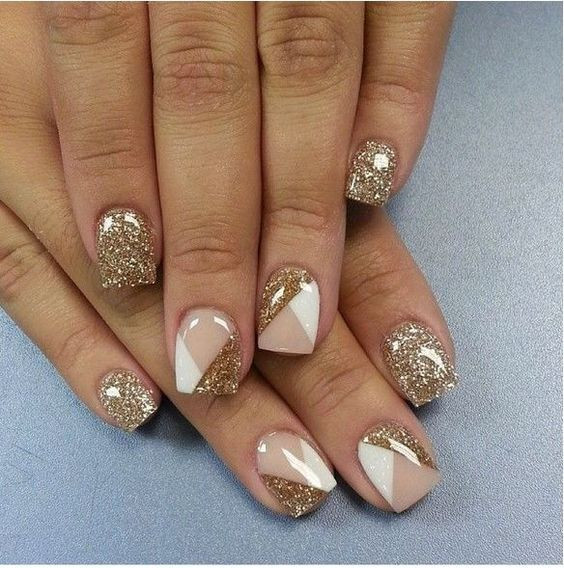 White Nails With Gold Glitter
 20 Chic And Timeless Geometric Nail Designs Styleoholic