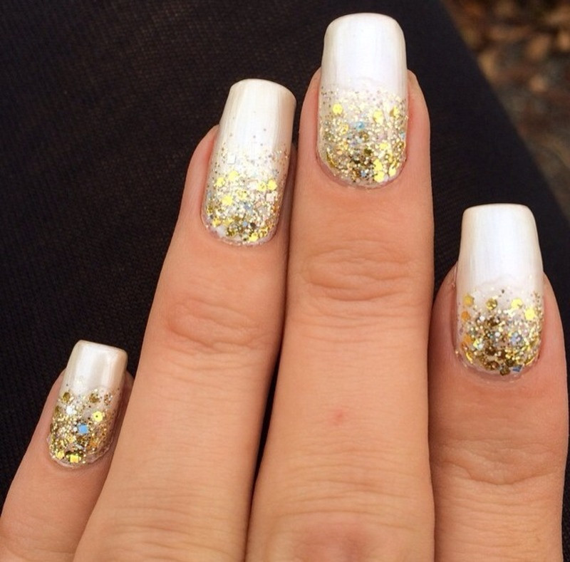 White Nails With Gold Glitter
 65 Most Beautiful Glitter Nail Art Designs