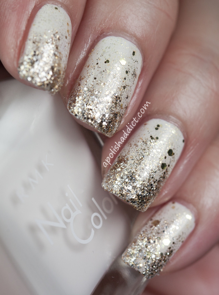 White Nails With Gold Glitter
 All That Glitters Gold Nail Designs We Love More