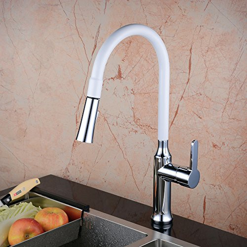 White Pull Down Kitchen Faucet
 Hiendure mercial Single Handle Pull Down Sprayer Brass