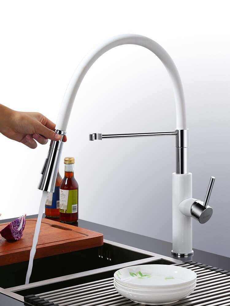 White Pull Down Kitchen Faucet
 Fashion White Black brass kitchen faucet Pull down faucet