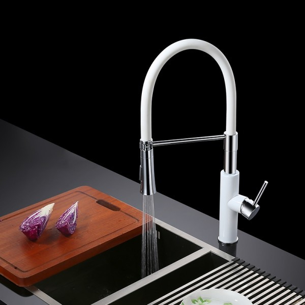 White Pull Down Kitchen Faucet
 Luxury Modern Sleek White & Chrome Pull Down Spray Kitchen